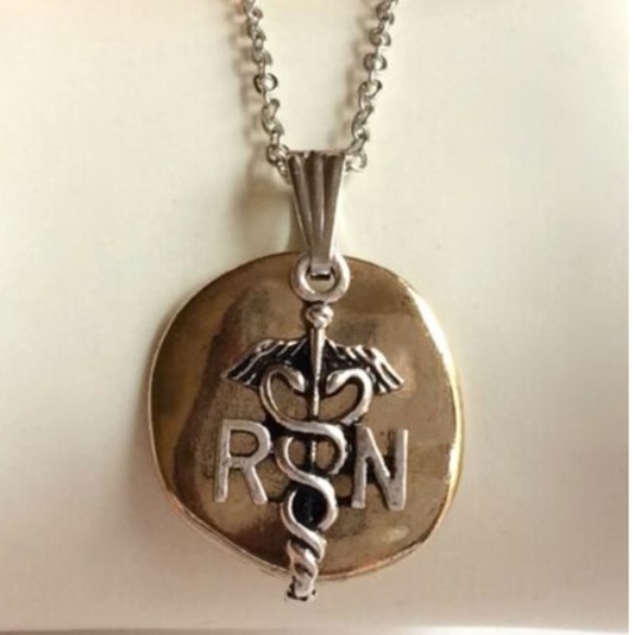 Nursing Caduceus RN Necklace 2 Tone Silver Gold Plated 18" Nurse Graduation Gift - Picture 3 of 9